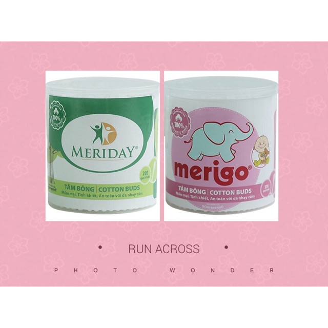 Combo 2 hủ tăm bông nắp xoay Merino - Meriday - Bông Bạch Tuyết