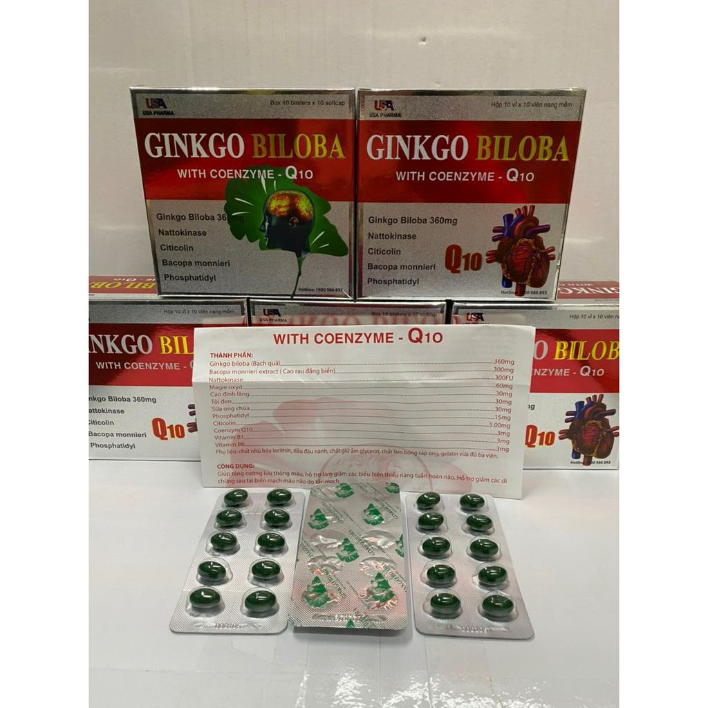 Viên bổ não Ginkgo Biloba Q10 Đỏ 360mg giúp tăng cường tuần hoàn não, cải thiện trí nhớ - Hộp 100 viên