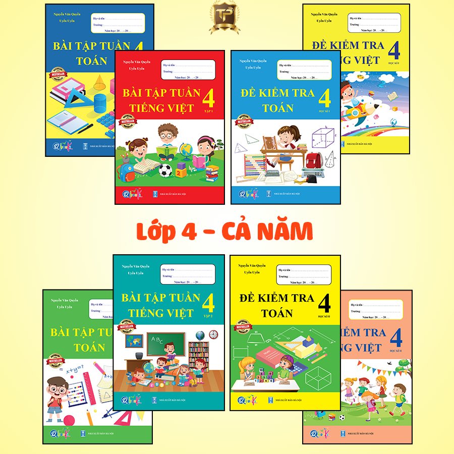 Sách - Combo Bài Tập Tuần và Đề Kiểm Tra Lớp 4 - Toán và Tiếng Việt Cả Năm (8 quyển)