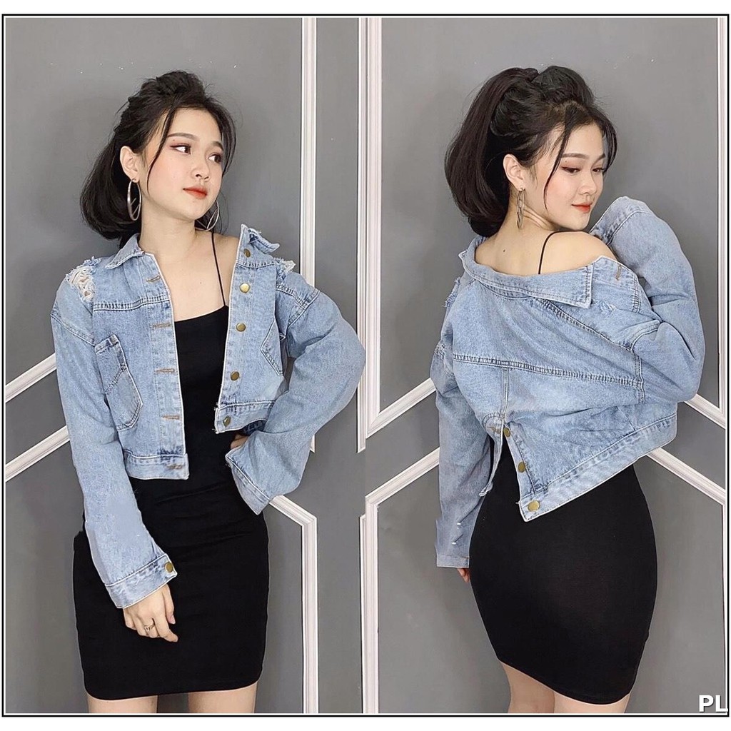 áo khoác jean nữ XANH NHẠT PHỐI CÚC LƯNG P00L-L10