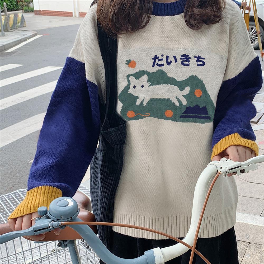 Áo Len Nữ  New Korean College Warm BF Loose Round Neck Sweater for Female Students