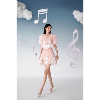 Set váy hồng đào đính kết tơ organza tiểu thư