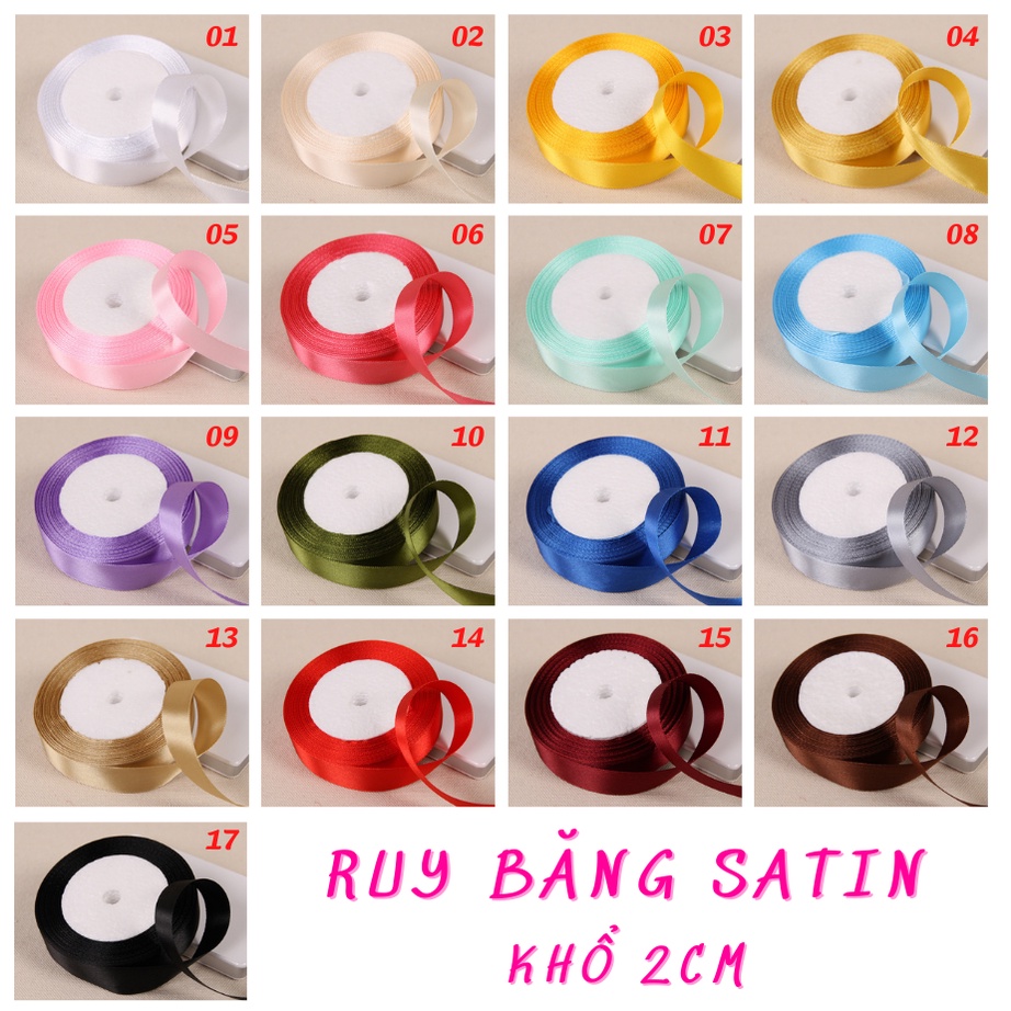 [LẺ MÉT] Dây Ruy Băng Lụa Satin Trơn, Bản 2cm/4cm, Đa Dạng Màu Sắc (17 Màu)