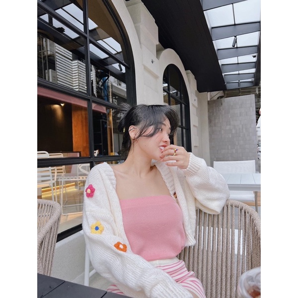 Áo cadigan croptop hoa