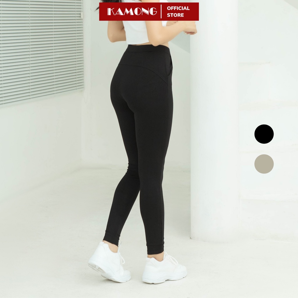 Quần Legging Nữ Nâng Mông Cao Cấp Kamong Cạp Cao Có Túi Vải Cotton Dẻo Co Dãn Tốt Dáng Dài Lg006