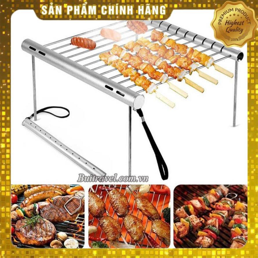 Bếp nướng BBQ ống inox xếp gọn BB2413. vỉ than hoa dã ngoại cắm trại