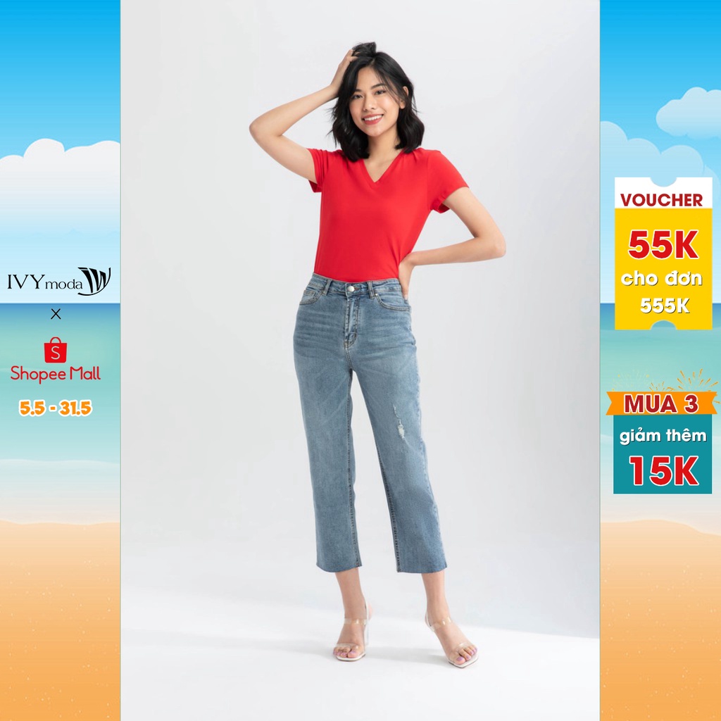 [NHẬP WABRTL5 GIẢM 10% TỐI ĐA 50K ĐH 250K ]Quần bò nữ thả gấu IVY moda MS 25B8002