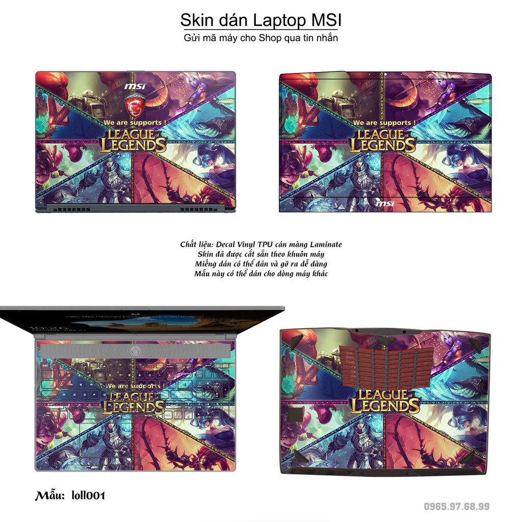 Skin dán Laptop MSI in hình Liên Minh Huyền Thoại (inbox mã máy cho Shop)