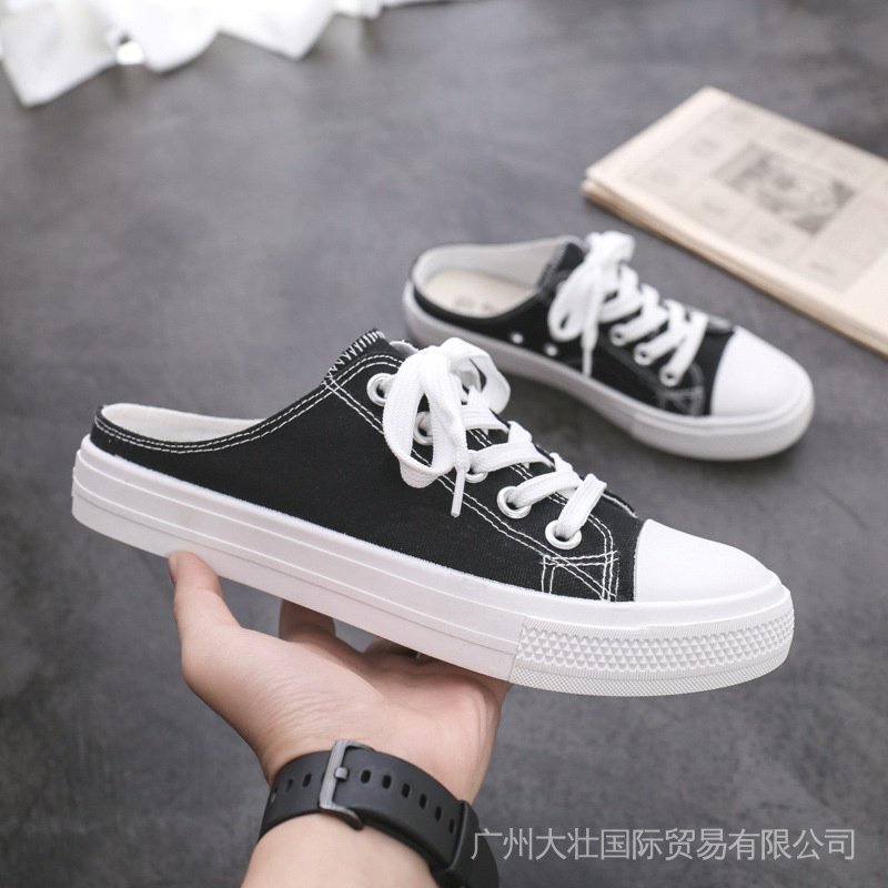 Buy 3 get 1 Ready Stock free canvas shoes new semi-slippers unisex Korean style trendy couple shoes casual shoes breathable slip-on shoes 2022 summer new on-market canvas shoes