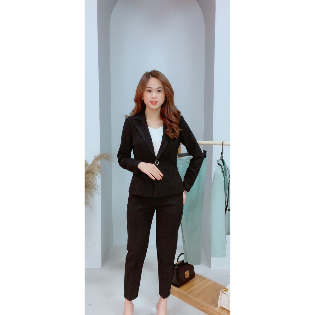 Bộ vest dài tay. Set vest nữ công sở áo dài tay, quần dáng baggy thanh lịch có túi thật 2 bên áo | BigBuy360 - bigbuy360.vn