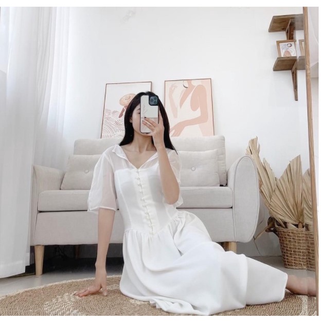 LIIN - Đầm nữ trắng tiểu thư phối voan nhẹ nhàng, nữ tính | BigBuy360 - bigbuy360.vn