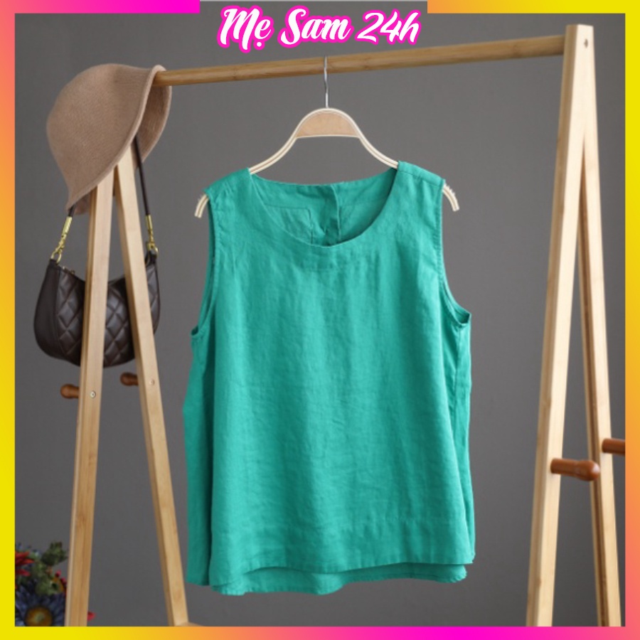 Áo ba lỗ nữ cổ tròn Mẹ Sam 24h chất liệu đũi mềm mịn thoáng mát, form rộng thoải mái AKH.05