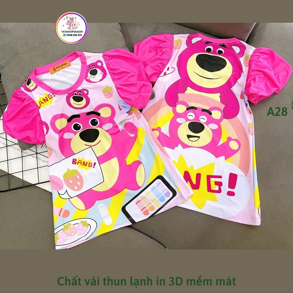 A28B Váy đầm bé gái thun lạnh in 3d mềm mát hình công chúa kitty pony size đại 22 đến 40kg