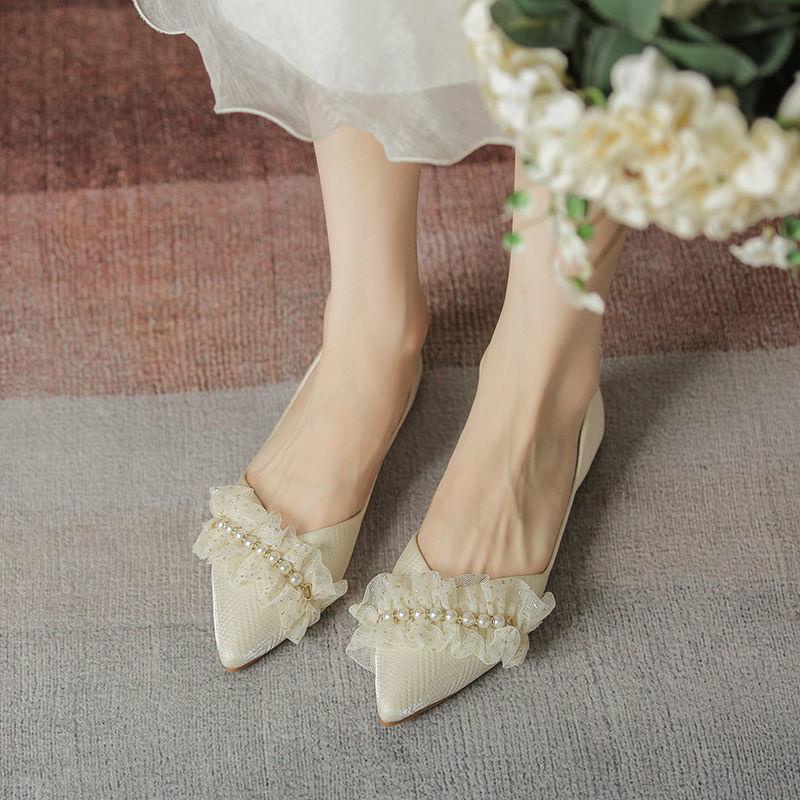 Giày Búp Bê Đế Bằng Đính Ngọc Trai Thời Trang Xuân Thu Hàn Quốc Mới Cho Nữ
