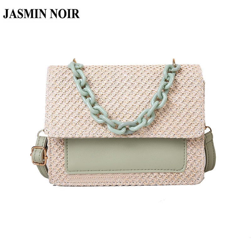 Túi Cói JASMIN NOIR nắp gập phối dây xích sành điệu cho nữ
