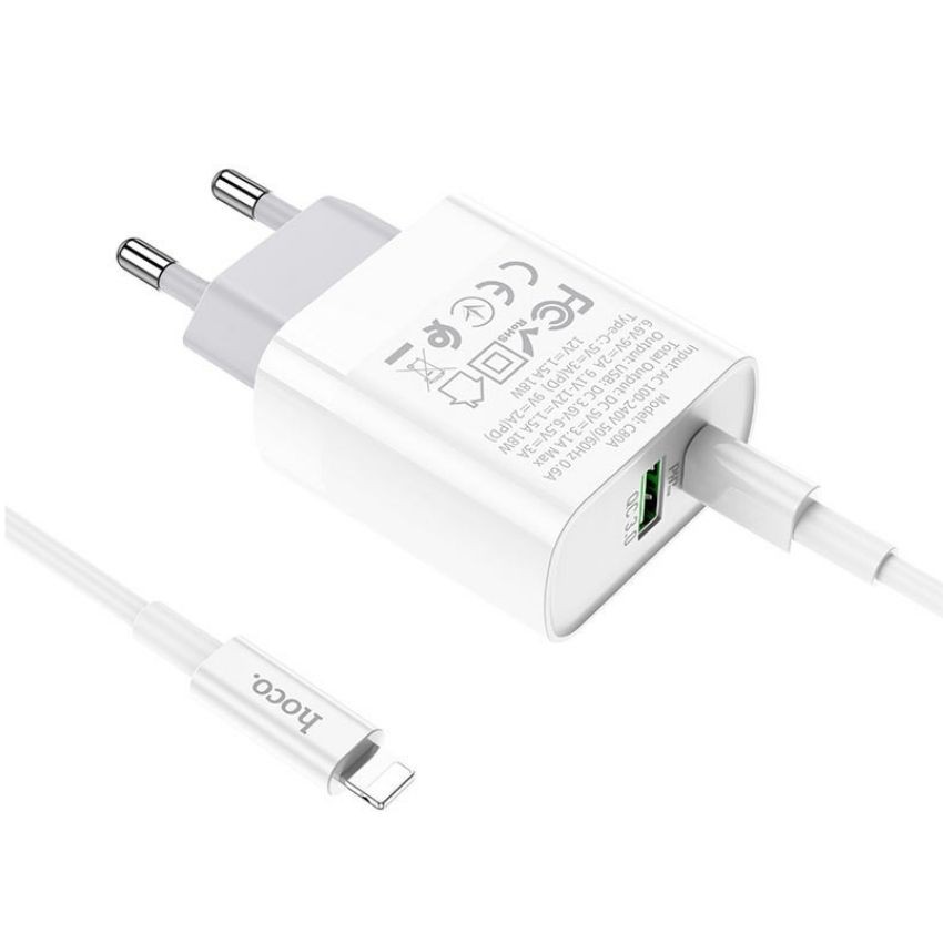Bộ Cáp Củ Sạc Nhanh Hoco C80A Cao Cấp 20W Kết Hợp 2 Cống USB+Type-C Kèm Cáp C To Lightning. HUNGZADUNG_HUTABI