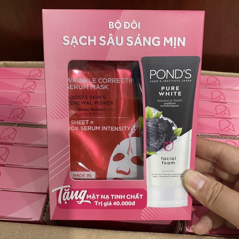 Sữa rửa mặt Pond's Pure White đen 50g Tặng Mặt Nạ Tinh Chất