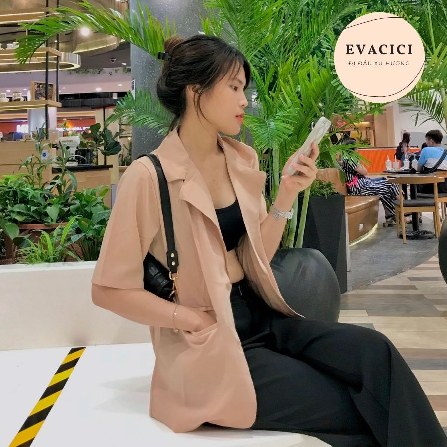 {EVACICI} Blazer NGẮN TAY 1 lớp ulzzang, áo khoác Blazer kiểu vest 1 lớp CỘC TAY 3 màu HOT HIT