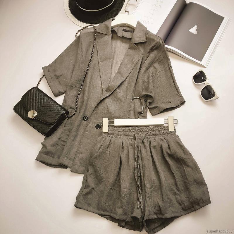 Set áo khoác Blazer dáng rộng + quần short phong cách công sở cho phái nữ