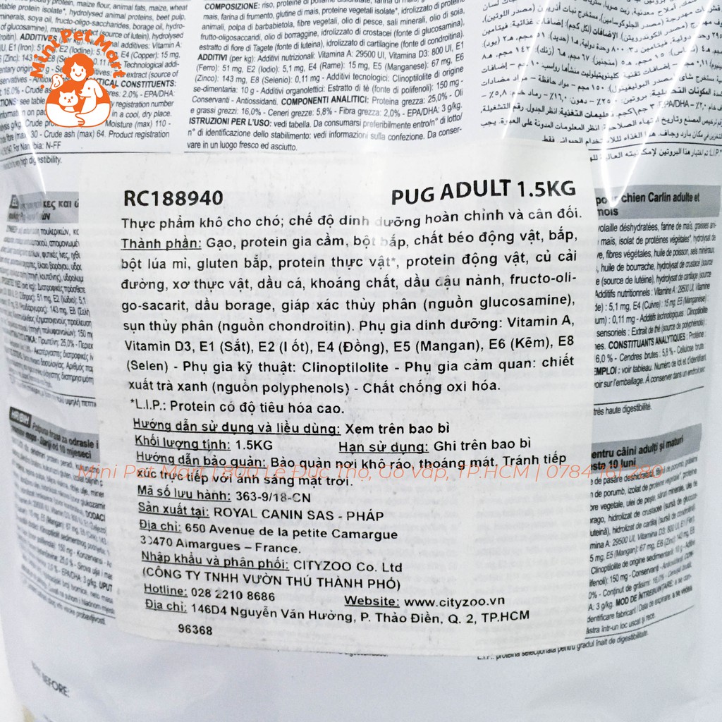 [1,5kg] Thức ăn hạt cho chó Pug ROYAL CANIN