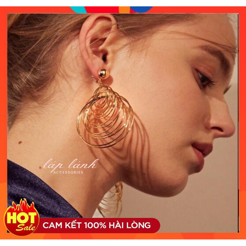 [Có sẵn] BÔNG TAI KHUYÊN TAI ĐÁ HỌA TIẾT CHỮ NHẬT NHIỀU LỚP BẢN LỚN CÁ TÍNH PHONG CÁCH ÂU MỸ BT49