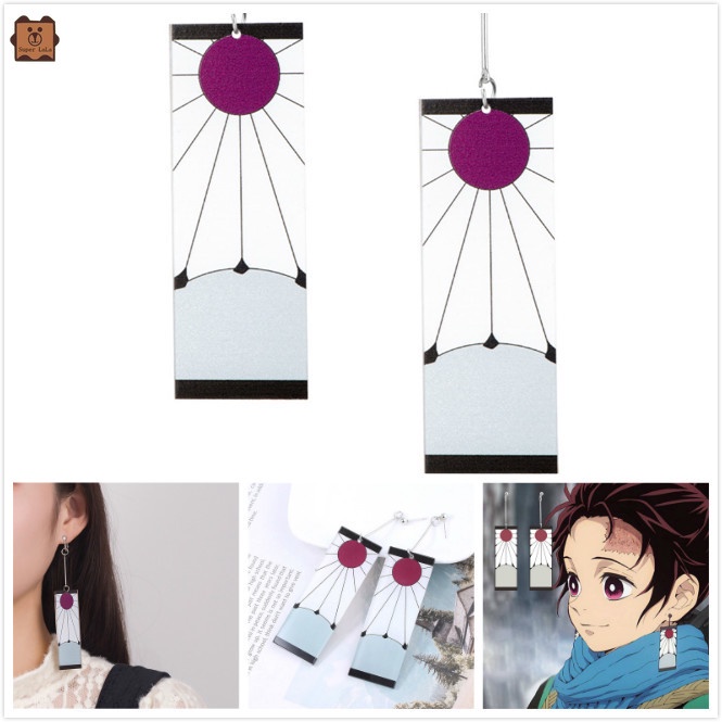 Khuyên tai dáng dài hình chữ nhật hoạt hình Nhật Bản Kamado Tanjiro độc đáo