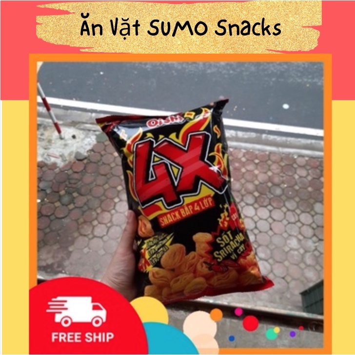 Bim Bim Snack Bắp 4x Vị Sốt SRIRACHA Cay Oishi 75/80g-Ăn Vặt Sumo Snack