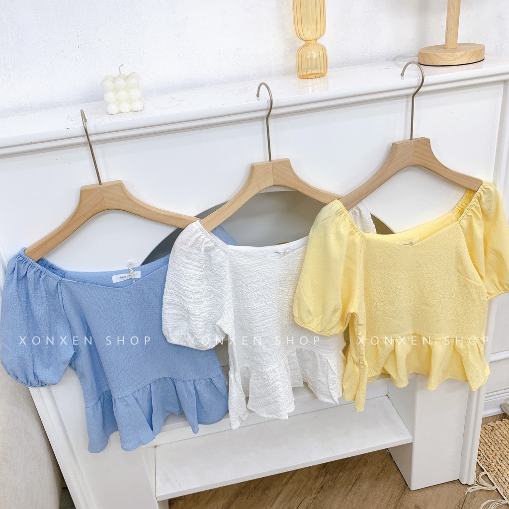 ÁO KIỂU NỮ áo kiểu cổ tim lai bèo dễ thương chất vải thoáng mát XONXEN SHOP freesize mã 088