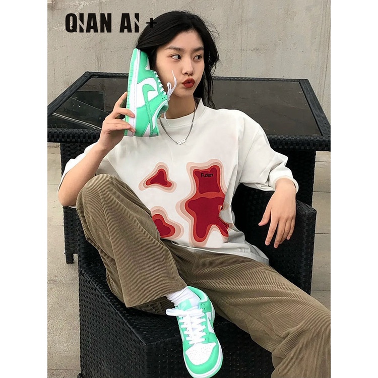 Áo Thun Cotton Tay Ngắn Dáng Rộng Cổ Tròn Phong Cách Hong Kong Thời Trang Mùa Hè Cho Nữ