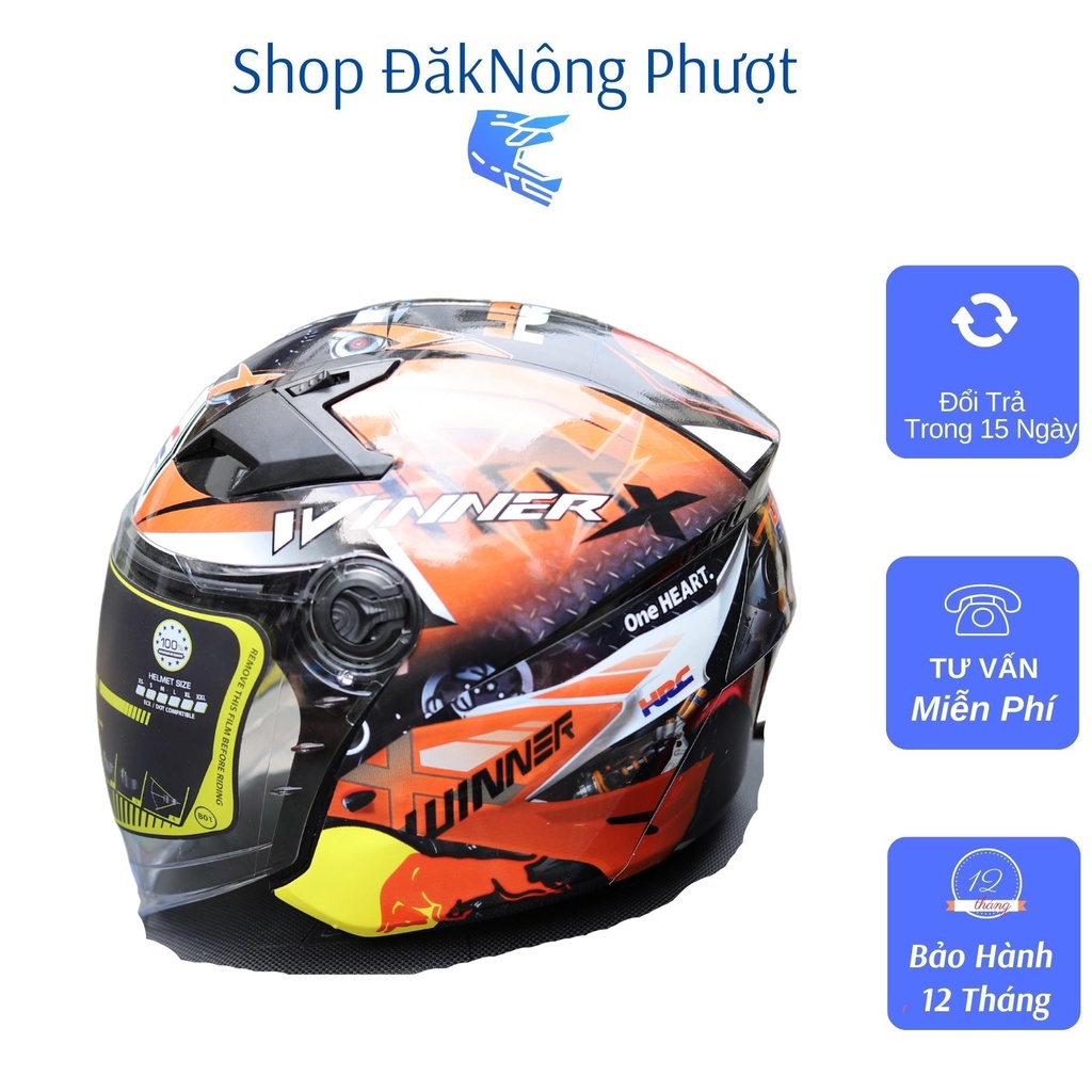 Mũ bảo hiểm Royal M268 3/4 2 kính lên tem winner Cam