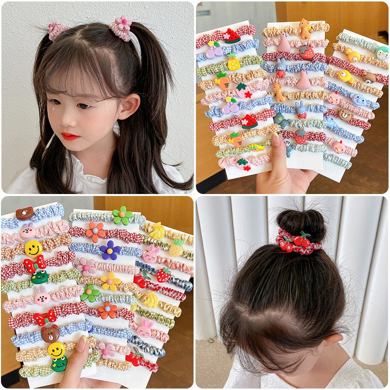 Set 5 cột tóc không đau scrunchies loại nhỏ hoạt hình, trái cây cho bé xinh xắn phong cách Hàn Quốc - selenshop