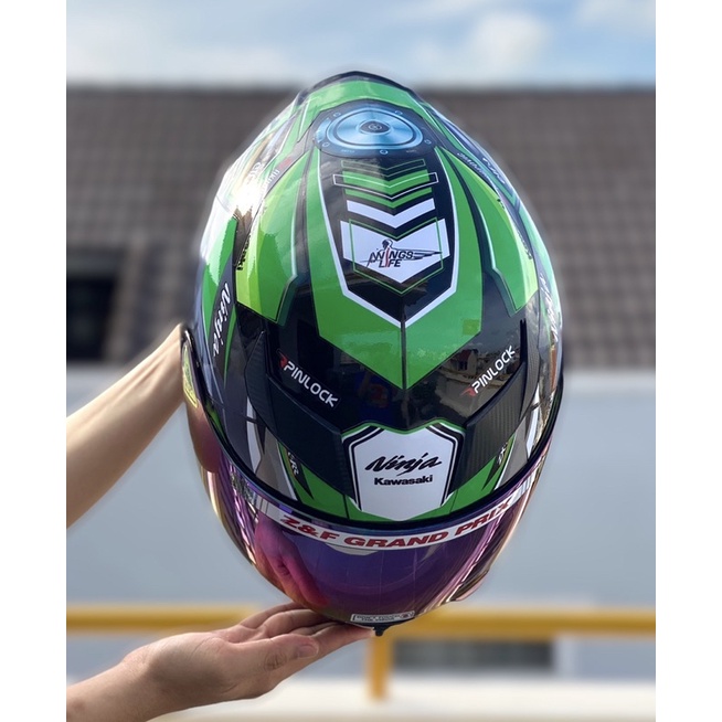 MŨ BẢO HIỂM ROYAL M138B ĐEN BÓNG LÊN TEM KAWASAKI XANH LÁ CỰC CHUẨN, MUA 1 mũ  TẶNG 1 quà, BH 12 tháng