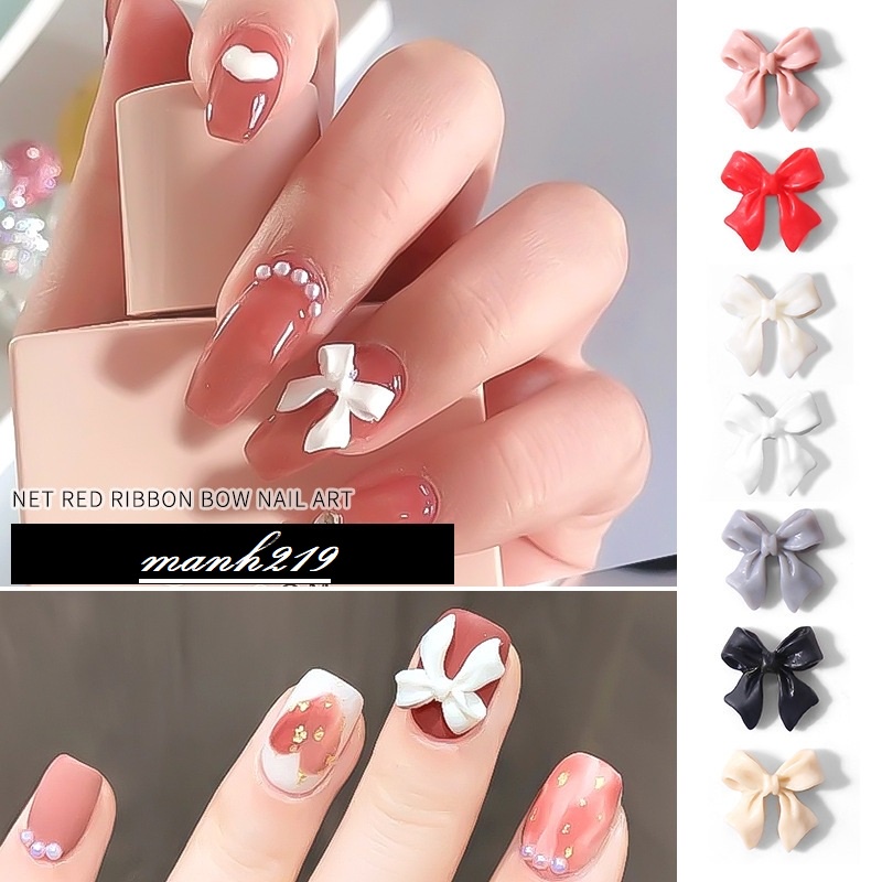 Charm nơ trang trí đính móng, phụ kiện nail hình nơ nail