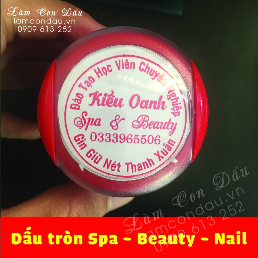 Khắc Dấu Tròn Spa - Nails - Mi Cấp Bằng Cho Học Viên - Mực có sẵn trong dấu, đường kính 3.8cm T38