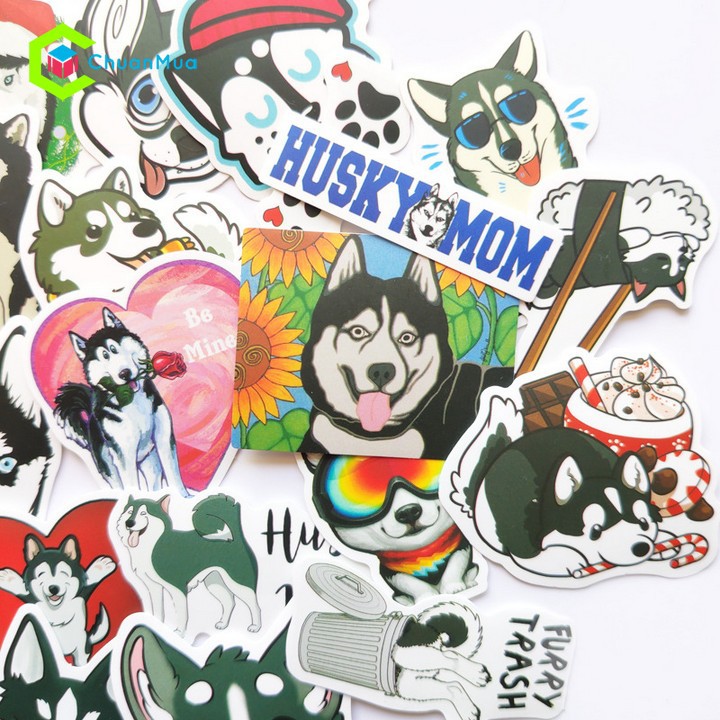 Sticker Cute Hình Dán Husky, Corgi Chống Nước dán nón bảo hiểm, laptop, điện thoại