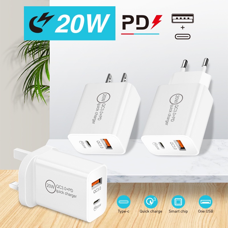Củ sạc nhanh 18W - QC3.0+PD cổng type C, USB, cóc sạc full cho iPhone, iPad, Android