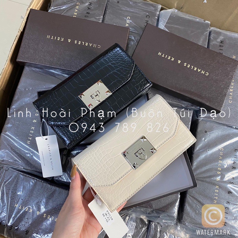 Ví dài khoá gập chất da rắn kèm dây đeo fullbox