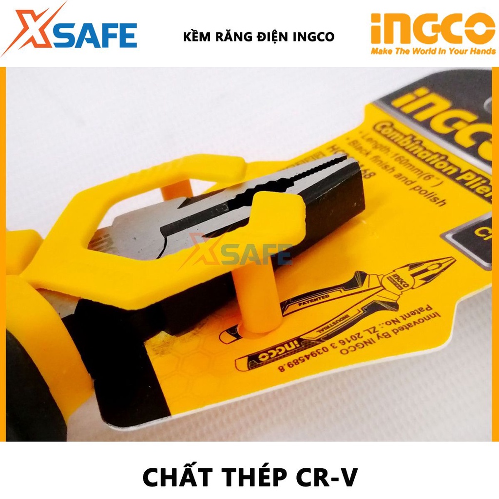 Kìm răng INGCO Kềm cắt công nghiệp 3 kích thước 6-7-8 inch, chất liệu thép CR-V, đen bóng, tay cầm hai màu - [XSAFE]