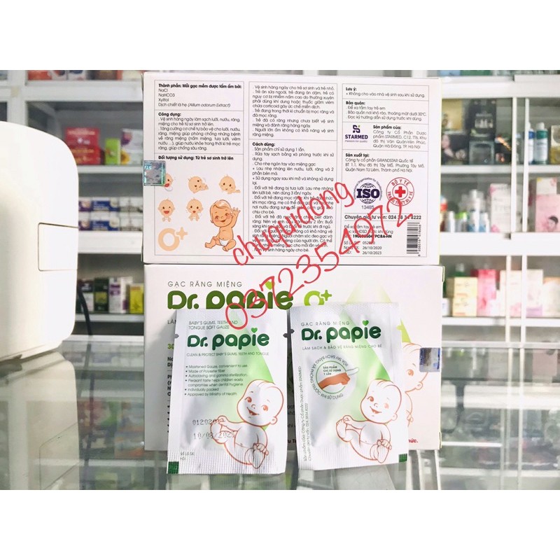 GẠC RƠ LƯỠI DR Papie vệ sinh răng miệng cho bé hộp 30 miếng( Ảnh thật chụp tại shop)