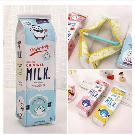 Hộp Đựng Bút Hình Hộp Sữa Bằng Da Phong Cách Hàn Quốc