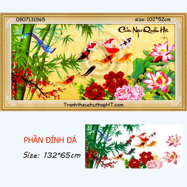 Tranh thêu chữ thập - Tranh đính đá Cửu ngư quần hội DF036, 222996 - tự đính