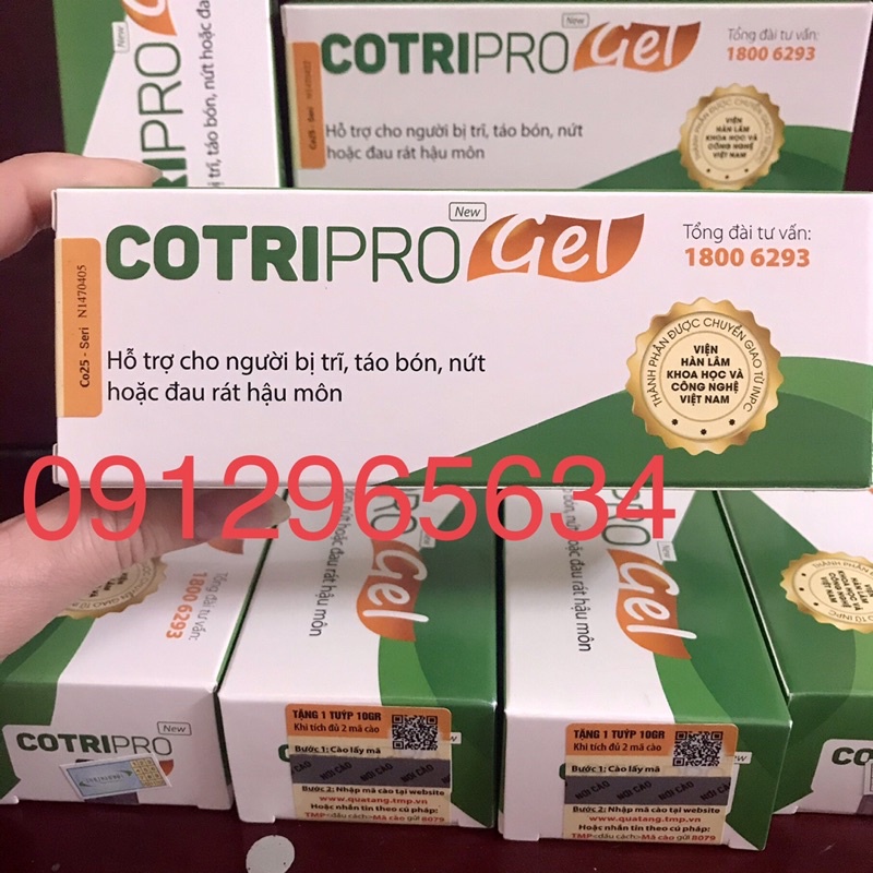 Cotripro Gel 25gr bôi trĩ, hỗ trợ giúp làm dịu mát, săn se da, ngăn ngứa, rát, táo bón, nứt hậu môn 25mg