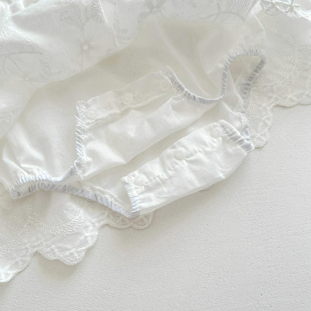 Đầm Công Chúa Ngắn Tay Thêu Hoa Cho Bé Gái