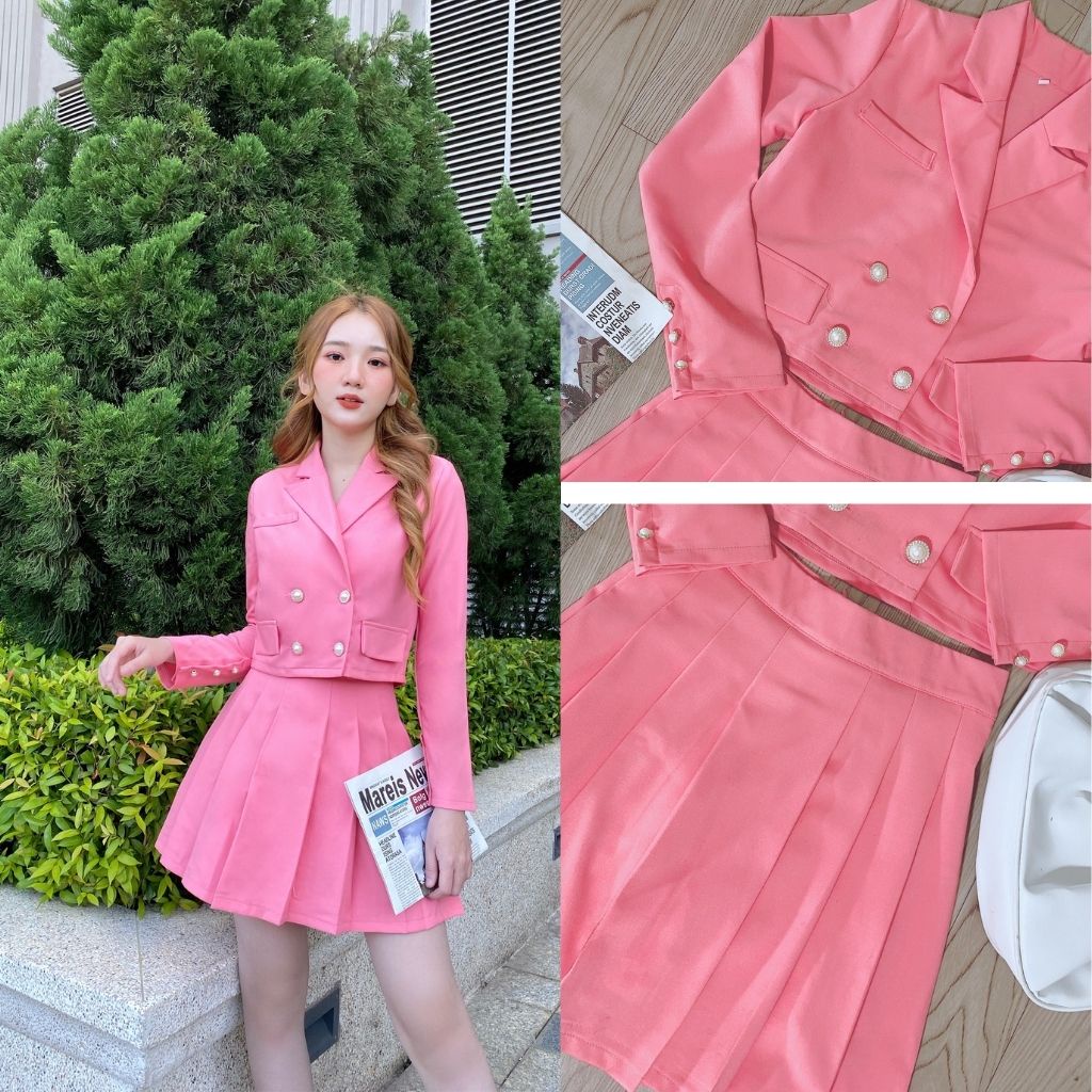 Set váy áo croptop, set vest chân váy, set tiểu thư chân váy xếp ly xinh phong cách Hàn | BigBuy360 - bigbuy360.vn