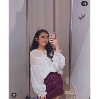 áo babydoll trắng tay thắt nơ tiểu thơ (ảnh thật)