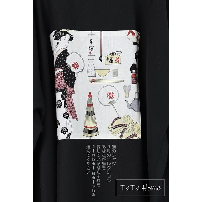 Áo Geisha TaTa Home_Ao Unisex phom rộng phối họa tiết Geisha phong cách Nhật Cá Tính