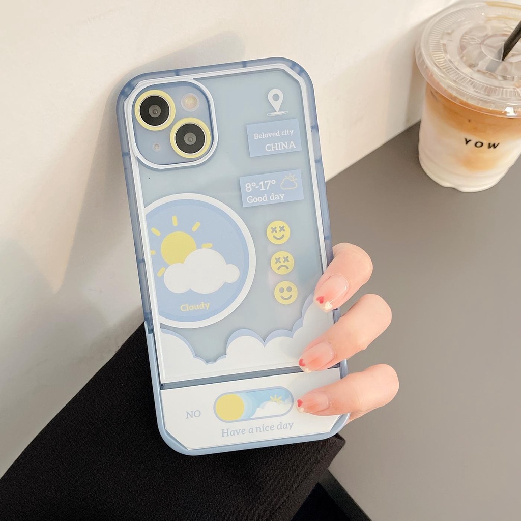 Ốp Điện Thoại Tpu Dẻo Họa Tiết Thời Tiết Độc Đáo Kèm Giá Đỡ Tàng Hình Cho iphone 13 12 11 pro xs max xr 7 / 8plus