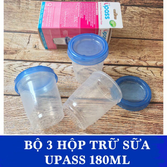 Bộ 3 hộp đựng thức ăn dặm - trữ sữa Mẹ 180ml Upass UP0327N (Made in Thailand)