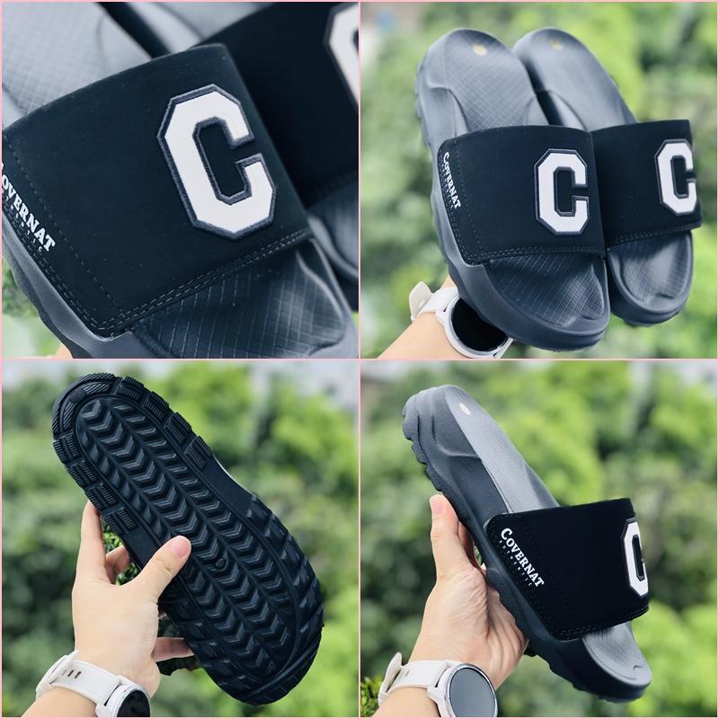 Dép 𝐂𝐎𝐕𝐄𝐑𝐍𝐀𝐓 ❤️FREESHIP + HỘP❤️ dép thể thao quai ngang nam nữ Covernat đế độn 4cm có tem mác C đen logo trắng
