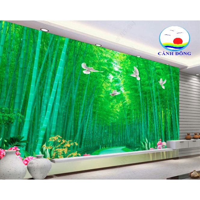 Giấy dán tường rừng tre trúc xanh mát đẹp mắt sẵn keo dán trên kính, gỗ